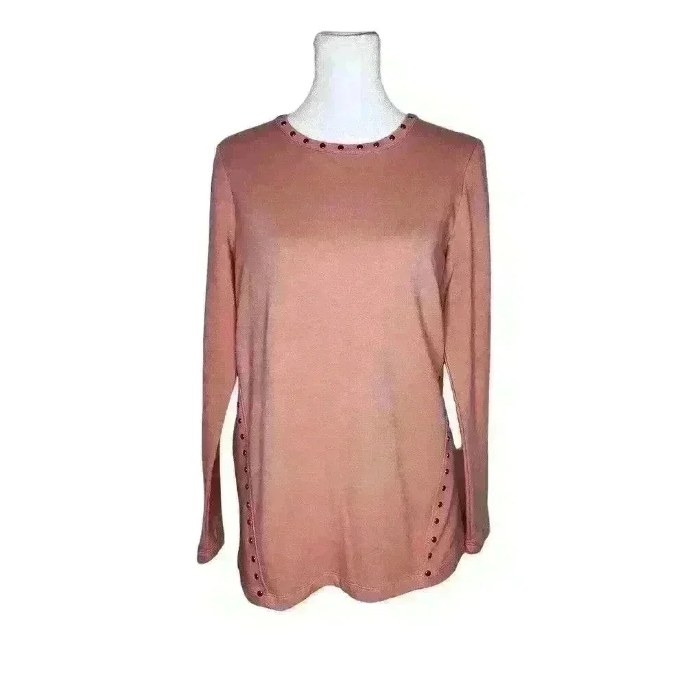 d&Co. Denim + Company pink long sleeve studded top size XXS